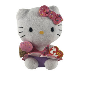 TY Hello Kitty Beanie Baby Ice Cream Plush 6" Sanrio Sprinkles Dress